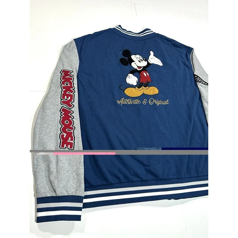 Mickey Mouse Disney Varsity Letterman Authentic Jacket Unisex Navy Gray Size 3XL
